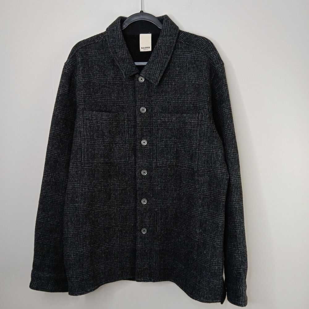 BALDWIN Kansas City Jacket Men’s XL Gray Check Wool Blend Shacket Outdoor